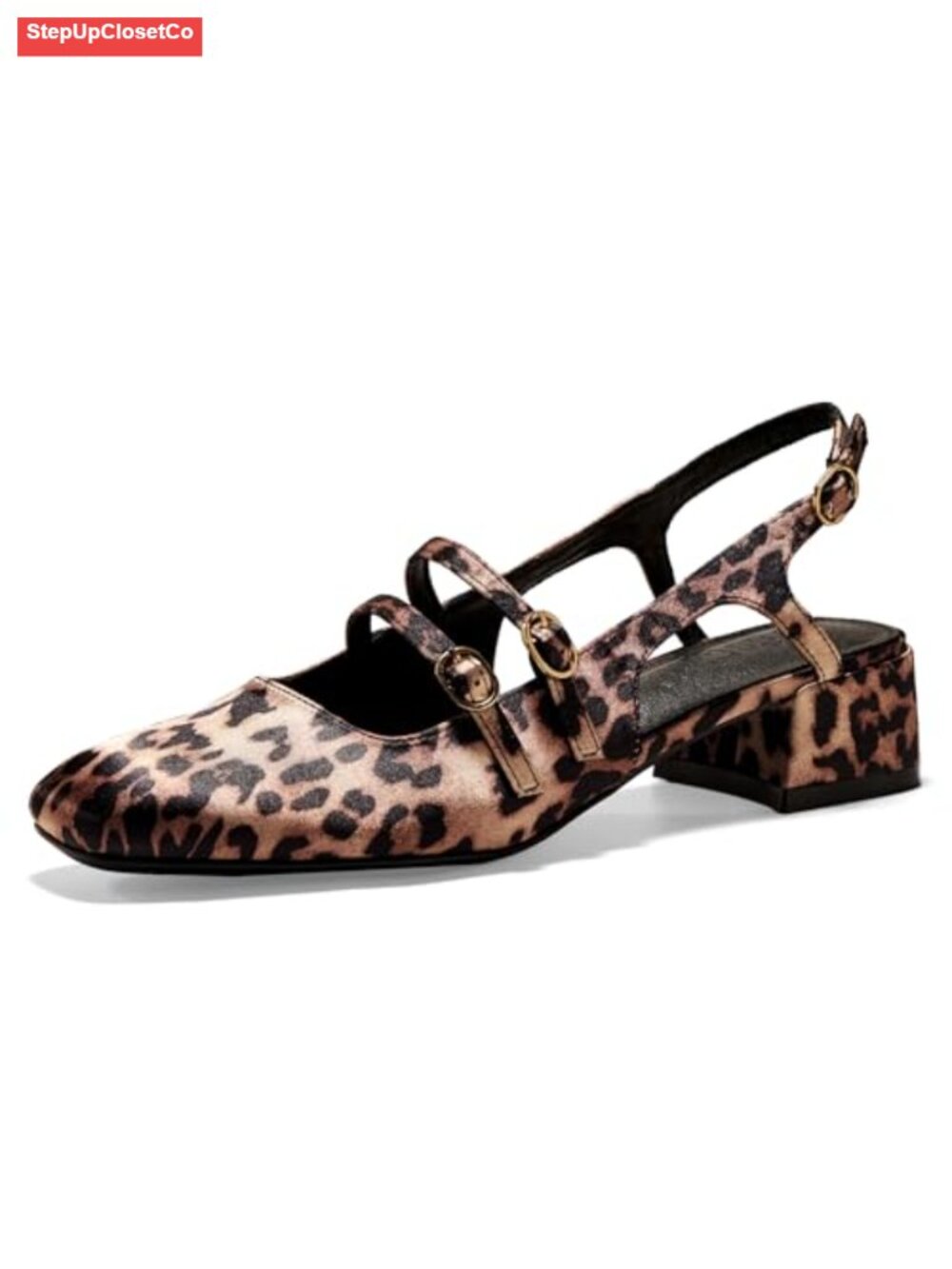 Mary Jane Chunky Block Heels Slingback Pumps Closed Square Toe Double Strap